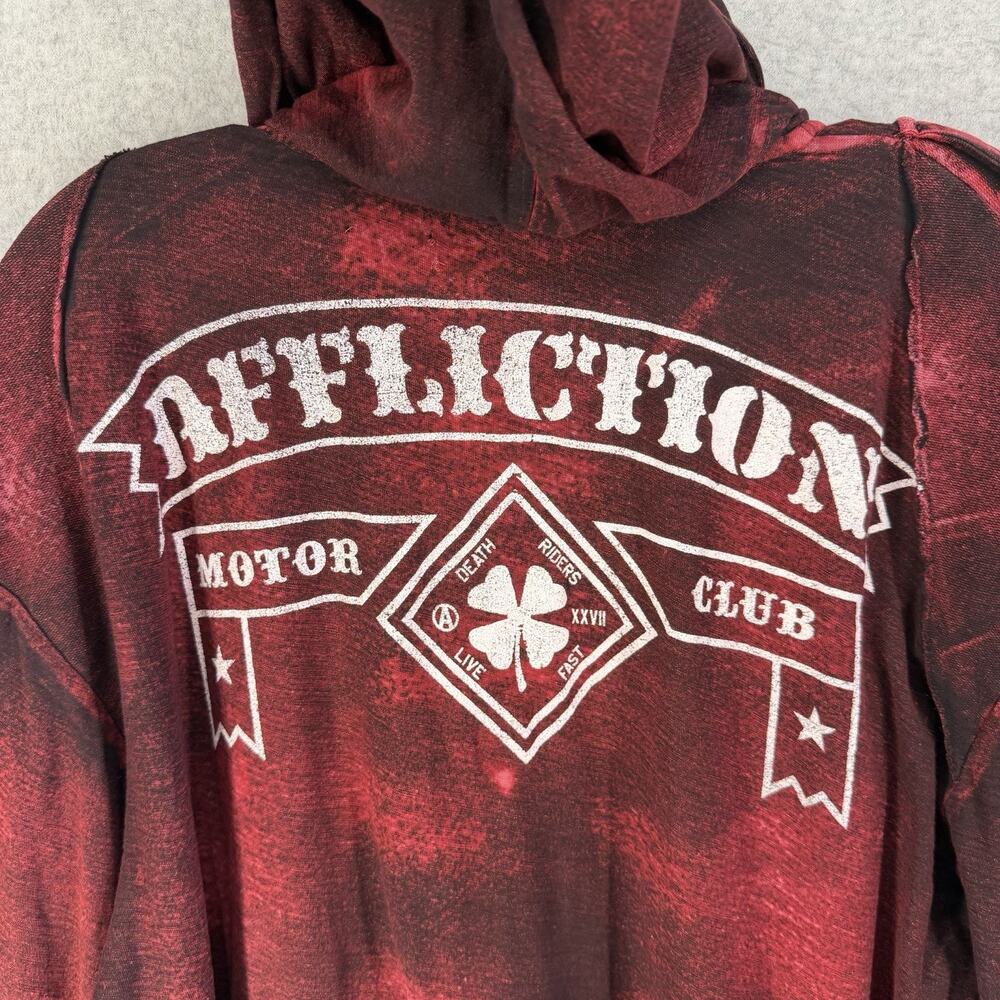 Affliction American Customs Henley Hoodie 2X Red Distressed Y2K - Picture 12 of 15